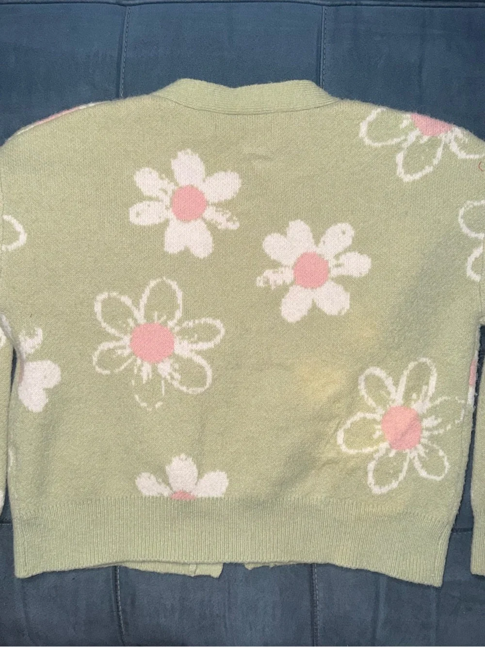 Pastel Green Floral V-Neck Cardigan Sweater
